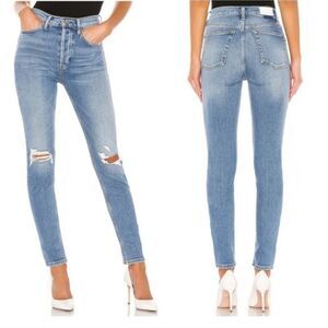 Re/Done light wash fade away ultra high rise destroyed denim skinny jeans
